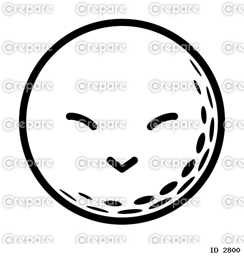 ゴルフボールの細い目と尖らした口の嬉しそうな顔のイラスト