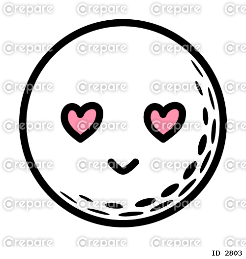ゴルフボールのハートの目になった恋する顔のイラスト