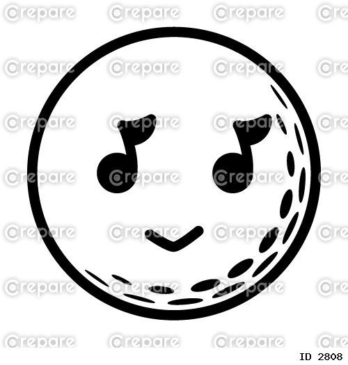 ゴルフボールの音楽に乗っている顔のイラスト