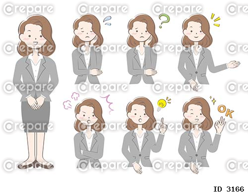 スーツ姿の女性の表情　ポーズ　セット	
