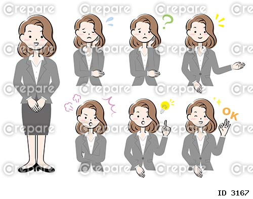 スーツ姿の女性の表情　ポーズ　セット