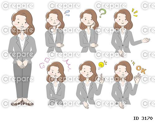 スーツ姿の女性の表情　ポーズ　セット