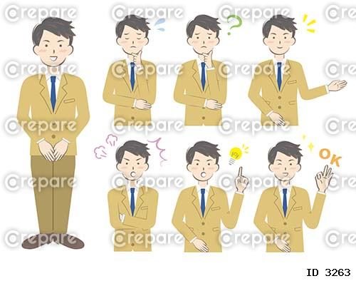 スーツ姿の男性の表情　ポーズ　セット