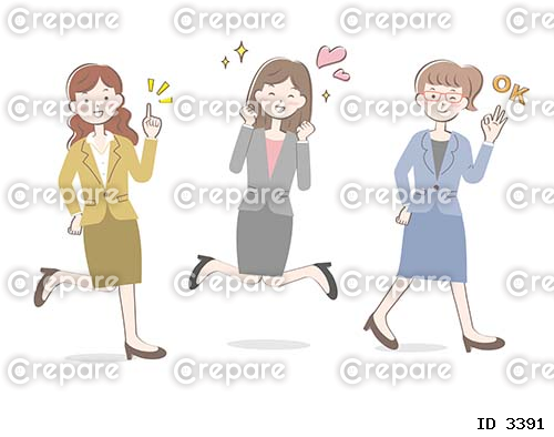 3人の元気なスーツ姿の女性たち　全身　バリエーション	