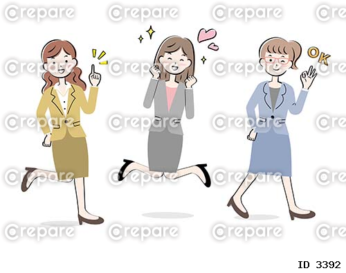 3人の元気なスーツ姿の女性たち　全身　バリエーション