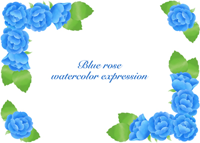 水彩タッチで描いた青いバラの飾り枠