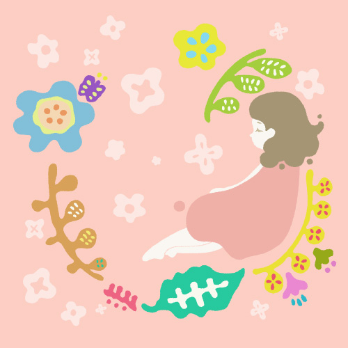 抽象的な植物と女の子の可愛いイラストセット クリパレ
