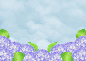 水彩画タッチの紫陽花がある風景