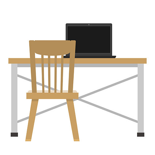 ノートパソコンと机と椅子のイラスト