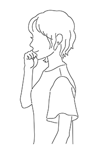 横を向いている女性の上半身イラスト【白黒・線画】