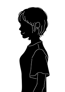 横を向いている女性のシルエットイラスト【白黒・上半身】